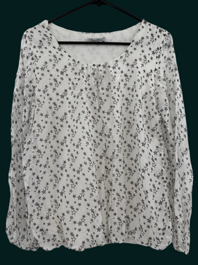 Elena Baldi White Star Print Long Sleeve Lightly Lined Blouse Size S